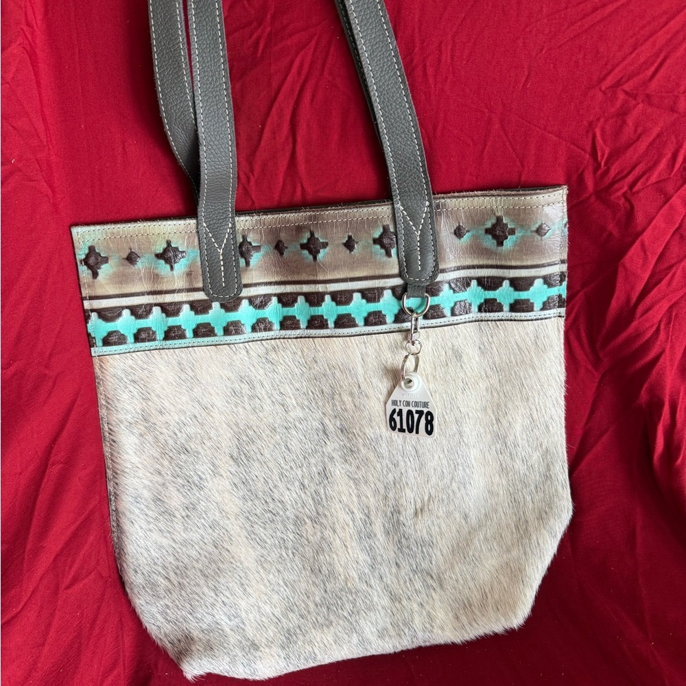Holy Cow Market Tote $235 Stylish Gray & Turquoise Tote Bag